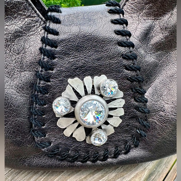 Emanuel Ungaro- Black and Brown Metallic Evening Bag with Rhinestone Details. - Picture 10 of 13